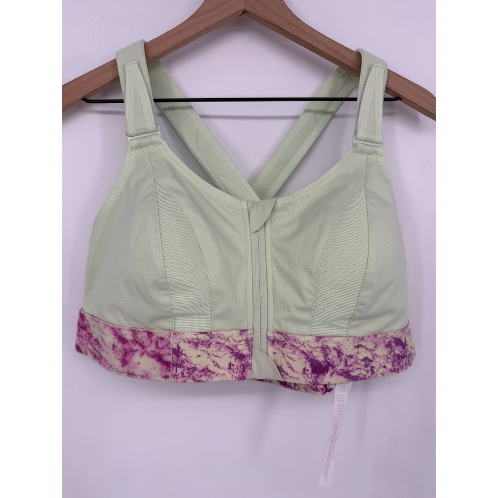 SHEFIT Ultimate Sports Bra 1Luxe Green Purple Zip Front High Impact Workout